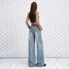 Jeans rectos de pierna recta para mujer, color azul oscuro retro desgastado lavado con efecto bigote de gato, colección de principios de otoño 2026, adelgazantes y con textura