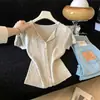 Cárdigan de punto trenzado simple y versátil con cuello en V estilo coreano, top de punto de manga corta para mujer, verano 2026, elegante, ligero, top adelgazante