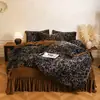 Conjunto de Quatro Peças de Pelo de Coelho Espesso Maillard Leite Veludo Cobertor de Coral Fleece Capa de Edredom Flanela Peluda Fleece Dupla Face Roupa de Cama