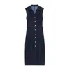 Outono de 2026 Novo Estilo Europeu e Americano Moda Feminina Elegante Ajustado à Cintura Modelador de Cintura Sem Mangas Lapela Jeans Midi Vestido Longo