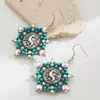 Brincos de Turquesa Transfronteiriços He Ming Retro Exagerado Diamante Padrão Irregular Pingente Gancho de Orelha Brincos de Estilo Étnico para Mulheres