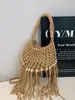 Bolsa de Mão Tecida Vazada com Franjas Estilo Étnico Retrô Boêmio Transfronteiriça Moda Estilosa Bolsa de Praia para Férias