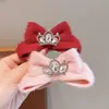 Pasador de Peluche con Lazo Nuevo Año para Niñas Pequeñas, Pinza para el Cabello Roja Festiva con Forma de Corona, Accesorio para el Cabello con Pinza Superior de Lazo