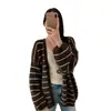Cárdigan de punto holgado a rayas estilo perezoso, un nuevo artículo de moda otoño/invierno, versátil y elegante, con una estética coreana, perfecto como suéter o top para mujer