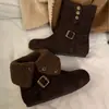 Nuevas Botas Martin de Invierno 2025, Punta Redonda, Felpa, Suela Gruesa, Hebilla de Cinturón, Esmerilado para Nieve, Caña Baja, Ajustadas, para Mujer