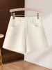 Shorts de Lana Gris Retro para Mujer Otoño Invierno Petite Ropa Exterior Versátil Adelgazantes Cintura Alta Línea A Pantalones de Pierna Ancha Pantalones Bootcut