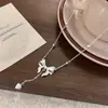 Collar con Borla de Arco Plateado de Princesa Fugitiva para Mujer Super Hada Ins Colgante de Amor Cadena para Clavícula de Dama Dulce Moderno