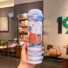 Nueva taza aislante portátil linda de doble bebida, taza de agua linda para estudiante de acero inoxidable 316 con pajilla, taza de alto valor estético