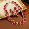 Set de Pendientes y Collar de Flor Incrustada de Diamantes, Estilo de Moda Retro Europeo y Americano, Cadena para la Clavícula, Joyería de Lujo Ligero y de Alta Gama al por Mayor