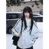 Sudadera de Estilo Coreano con Color Contrastante, Estilo Perezoso, Cuello Alto, Tres Rayas para Mujer en Otoño e Invierno, Aspecto Holgado Adelgazante, Forro Polar, Chaqueta Cardigan con Cremallera, Moderna