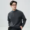 Novo Suéter Quente de Tricô Casual Vintage Meia-Gola com Zíper para Homens, Outono/Inverno, 100% Caxemira Pura