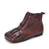 [Preço do Evento 185] Botas de Couro Bovino de Bico Quadrado para Mulheres, Botas Curtas Flat, Sapatos Femininos Vintage Feitos à Mão de Sola Macia