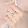 Anillo abierto geométrico de curva de doble capa para mujer, diseño de nicho ins, estilo frío, elegante, versátil, anillo de alta calidad