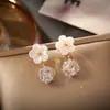 Pendientes Super Brillantes de Flor de Concha con Circonita, Exquisitos y Versátiles, Pendientes de Moda y Gama Alta, Pendientes Frescos Estilo Coreano Dongdaemun