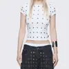 Camiseta Curta Perfurada Estilo Punk Vintage Desgastado, Cropped Cor Sólida Slim Fit com Design Único para um Visual Apimentado