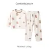 Pijama infantil meio fleece, espessado para outono e inverno, unissex, com estampas de desenhos animados, gola redonda, mangas compridas e calça comprida, adequado para crianças maiores
