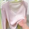 Saia Longa Cardigã Externo Toque de Luxo Verão Novo Gola Manga Longa Malha de Seda Gelada Suéter Curto Casaco Pequeno Feminino Fino
