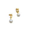Pendientes de Plata de Ley 925 Chapados en Cobre Dorado con Diseño Hueco y Tachuelas de Diamante, con Colgantes de Perla, Pendientes Versátiles y Accesorios para Orejas, Nueva Moda Europea y Americana