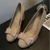 Estilo Francés Lazo Versión Coreana Socialité Tacones Altos Mujer 2026 Nuevo Tacón Grueso Punta Redonda Academia Lindos Tacones Altos