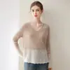 ¡Estilo francés suave! Suéter Consinee~100% cachemir para mujer, cuello en V, tejido hueco con lentejuelas, top de punto fino