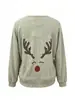 Camiseta de Otoño Nueva Europea y Americana Transfronteriza con Estampado de Reno Navideño Cuello Redondo Manga Larga Ambiente Casual Holgado para Mujer
