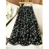 Falda midi de línea A con estampado floral y drapeado de cintura alta para mujer, nuevo estilo de verano, falda estampada vintage de longitud media adelgazante