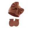 Conjunto de Gorro y Manoplas para Bebé Niña Recién Nacida Gorro de Hospital Gorro con Lazo Guantes de Bebé 0-6 Meses Gorro