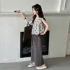 Conjunto de Pantalones Anchos Sueltos de Verano para Niñas 2025 Nuevo Elegante Moda para Niña Top sin Mangas Conjunto de Dos Piezas para Verano