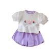 Ropa de Verano para Niñas Estilo Nuevo Niños Manga Corta Linda 2026 Niña Bebé Mangas Abullonadas Ropa de Conejo y Flor Set de Dos Piezas