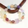 Pulsera de Cristal Súper Siete de Piedra Natural para Niñas, Pulsera de Cuentas de Azúcar Arcoíris Multitesoro Flor de Durazno para Transferencia de Fortuna de Gama Alta