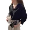 Nuevo suéter coreano para mujer para otoño, jersey de cuello en V semiabierto, estilo coreano, manga larga, tejido holgado, algodón blanco