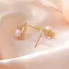 Pendientes de Perla de Agua Dulce con Corte de Lazo Pequeña Calabaza Lujo Accesible Único Clip de Oreja de Disco Espiral Mosquitero Pendientes de Diseño Exquisito