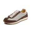 Zapatillas de entrenamiento retro alemanas de cuero genuino para mujer, 26 nuevo modelo de otoño, zapatillas casuales cómodas con cordones y bloques de color de piel de vaca, zapatos Forrest Gump