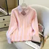 Suéter pullover de punto trenzado rosa a cuadros, patchwork, estilo dos piezas, moderno y versátil, para mujer