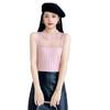 Camiseta de punto con cuello de encaje de color liso para mujer, top de punto holgado adelgazante, novedad primavera 2024