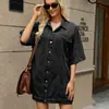 Vestido de ganga lavado com lapela, dois bolsos, botões metálicos, ombros caídos, comércio exterior transfronteiriço europeu e americano Amazon