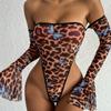 Ropa Interior Sexy Top de Tubo Estampado Leopardo Manga Larga Entrepierna Abierta Ropa para el Cuerpo Sexy Deseo Puro Pasión Tentación Libre de Traje de Agua Muerta