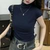Outono e Inverno 2025 Novo Estilo Coreano Versátil Manga Morcego Curta Slim Fit Roxo Camiseta Feminina Gola Alta Camisa Base Top Tendência