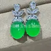 Pendientes de Plata de Ley 925 Chapada con Calcedonia Verde Hielo Incrustada Ágata Blanca Pendientes de Botón de Jade Versátiles para Mujer Suministro para Transmisión en Vivo de Joyería