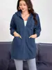 Sudadera con capucha casual transfronteriza europea y americana 2025 para mujer con bolsillos con cremallera, sudadera larga, estilo casual