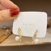 Brincos Retangulares de Pérola Microembutida Estilo Coreano para Mulheres Design Único Luxo Leve Exquisitos Versáteis Brincos Atacado