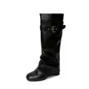 Botas de caña alta apiladas de dos vías para niña, dulces y geniales, con perneras de pantalón desmontables, otoño/invierno 2026, tacón medio grueso, punta redonda, hebilla de cinturón, botas largas para mujer