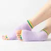 Calcetines de Yoga Abiertos de Cinco Dedos para Principiantes para Mujer Verano Delgados de Algodón Puro Caña Media Silicona Antideslizante Calcetines de Yoga para Correr Dedos Separados