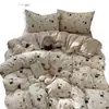 Juego de Ropa de Cama de Algodón con Dibujos Animados Lindo de Cuatro Piezas Estilo Ins para Chica Gatito Kt Funda Nórdica Sábana de Cama Algodón Puro Juego de Tres Piezas para Dormitorio
