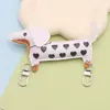 Pingente Fofo de Cachorro Dachshund de Couro Desenho Animado Filhote Pingente de Celular Fivela Dupla Coração Feminino Chaveiro de Bolsa