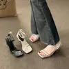 Sandalias Cuadradas de Tacón Alto de Lujo Estilo Francés para Mujer, Sandalias Plateadas Versátiles de Correa Única con Suela Gruesa para Mujer, Nuevo Modelo de Verano 2025
