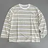 Camiseta Feminina Manga Longa Listrada Retro Lyocell Tencel Primavera/Verão Novo Estilo Gola Redonda Solta Versátil Emagrecedor Confortável