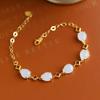 Plata incrustada de oro de 18 quilates Hetián Suet Jade Blanco Huevo Fideo Natural Xinjiang Mina Antigua Pulsera para Mujer Fina Hidratante Primera Clase Blanco Decoración Simple