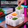 Contenedores de almacenamiento de alimentos de cuatro compartimentos personalizados por el fabricante con drenaje, disponibles en múltiples tamaños para uso en la cocina, ideales para separar y conservar frutas, verduras y carnes