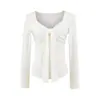 Camiseta Manga Longa Decote V com Design de Laço Estilo Desejo Puro Camisa Top para Camada Interna Nova Primavera e Outono Slim Fit